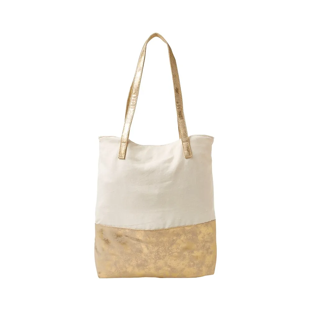 Martha Stewart Deluxe Beige/Gold Canvas/Faux Leather Tote, Large (MS106A)