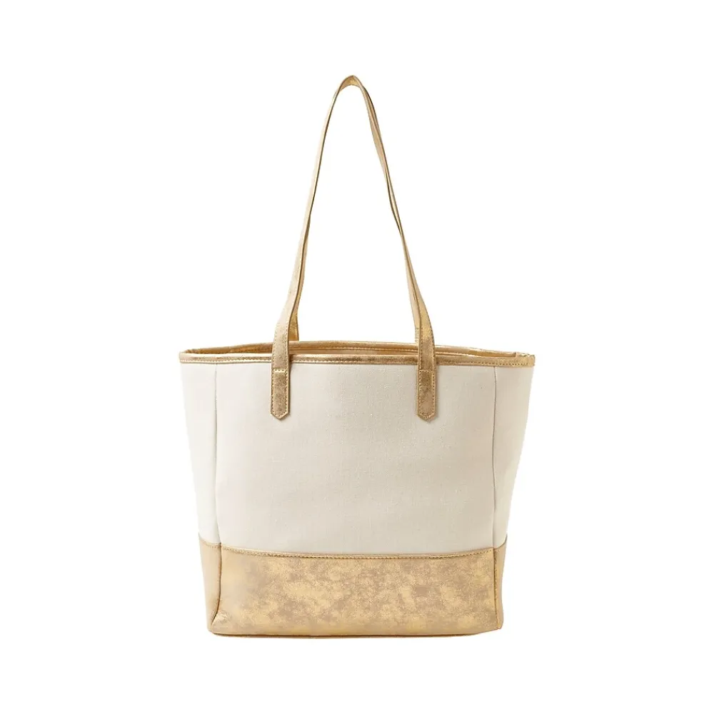 Martha Stewart Deluxe Beige/Gold Canvas/Faux Leather Tote, Medium (MS106C)