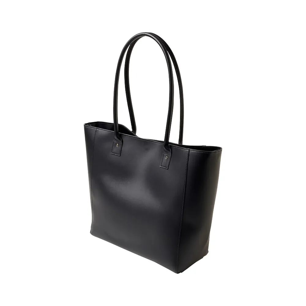 Martha Stewart Deluxe Black Faux Leather Tote, Medium (MS106D)