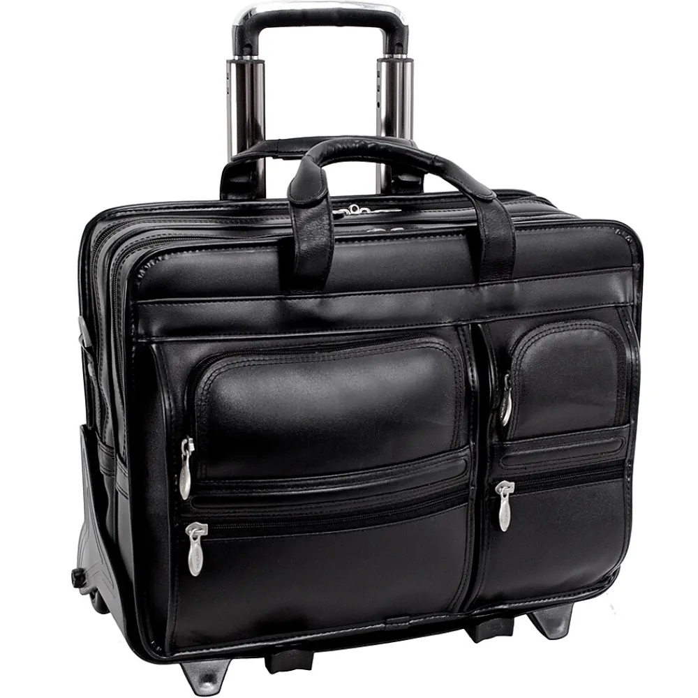 McKlein Clinton P Series Laptop Rolling Briefcase, Black Leather (88445)