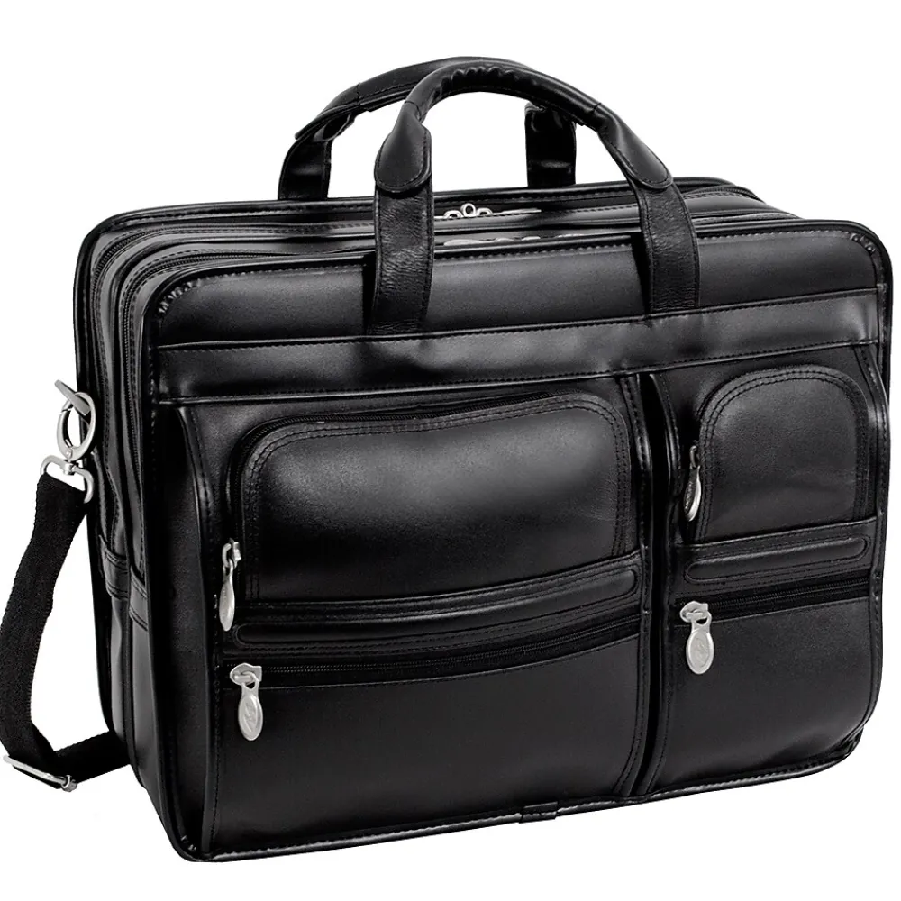 McKlein Clinton P Series Laptop Rolling Briefcase, Black Leather (88445)