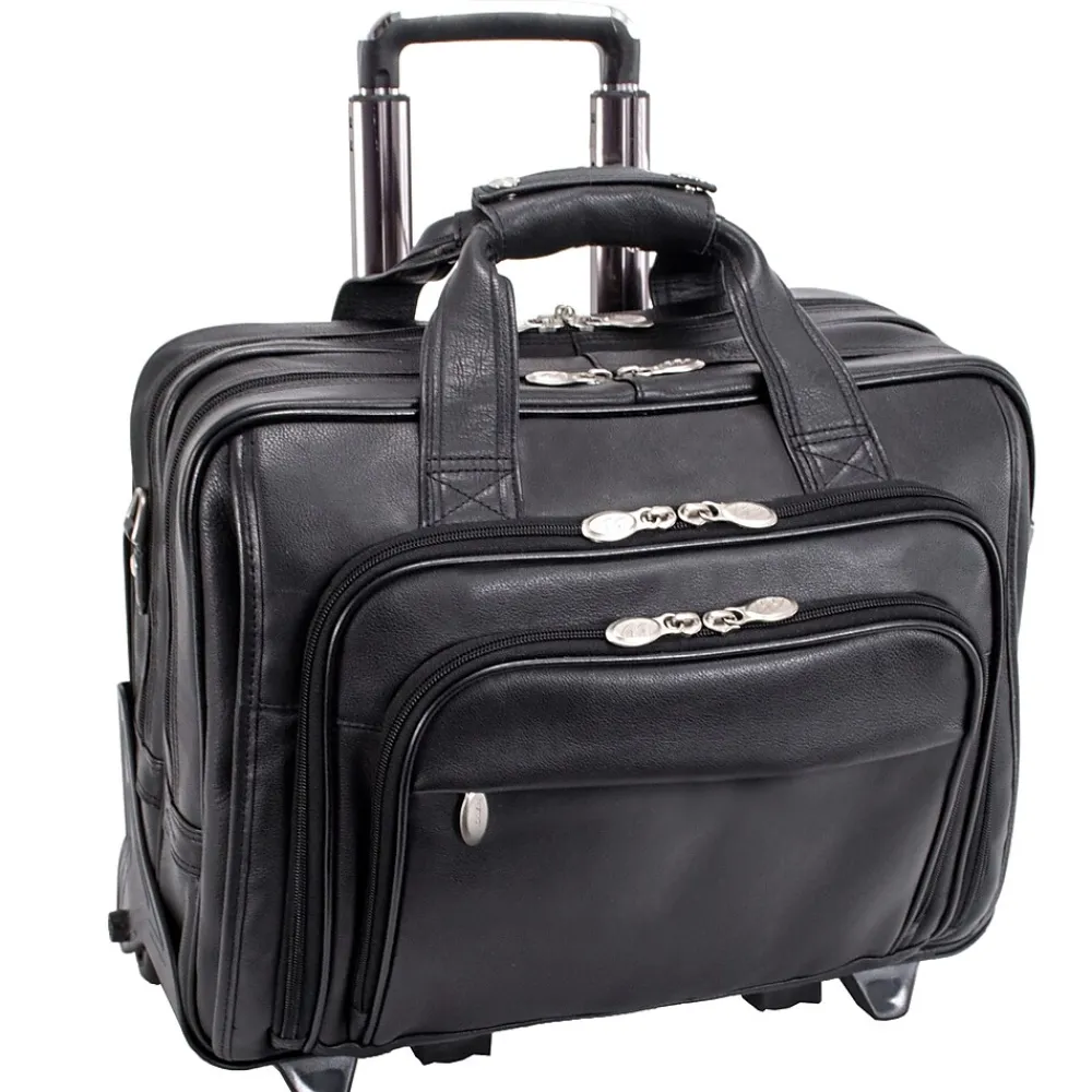 McKlein I Series Laptop Rolling Briefcase, Black Leather (43185)