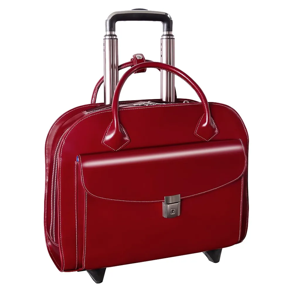 McKlein Limited Edition Laptop Rolling Briefcase, Red Leather (96146A)