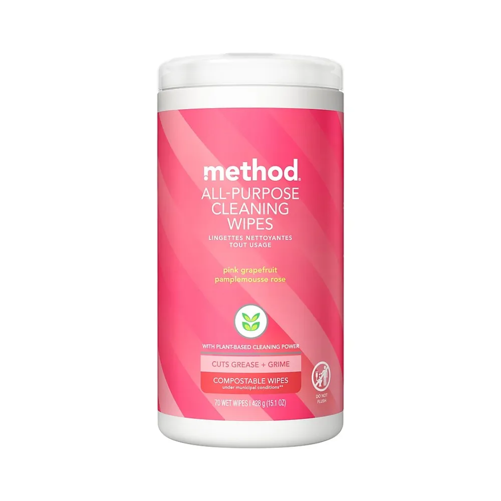 Method Disinfecting Wipes, Pink Grapefruit Scent, 70 Wipes/Canister (338527)