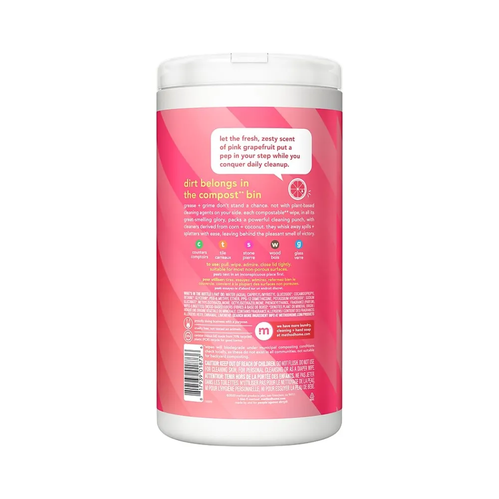 Method Disinfecting Wipes, Pink Grapefruit Scent, 70 Wipes/Canister (338527)