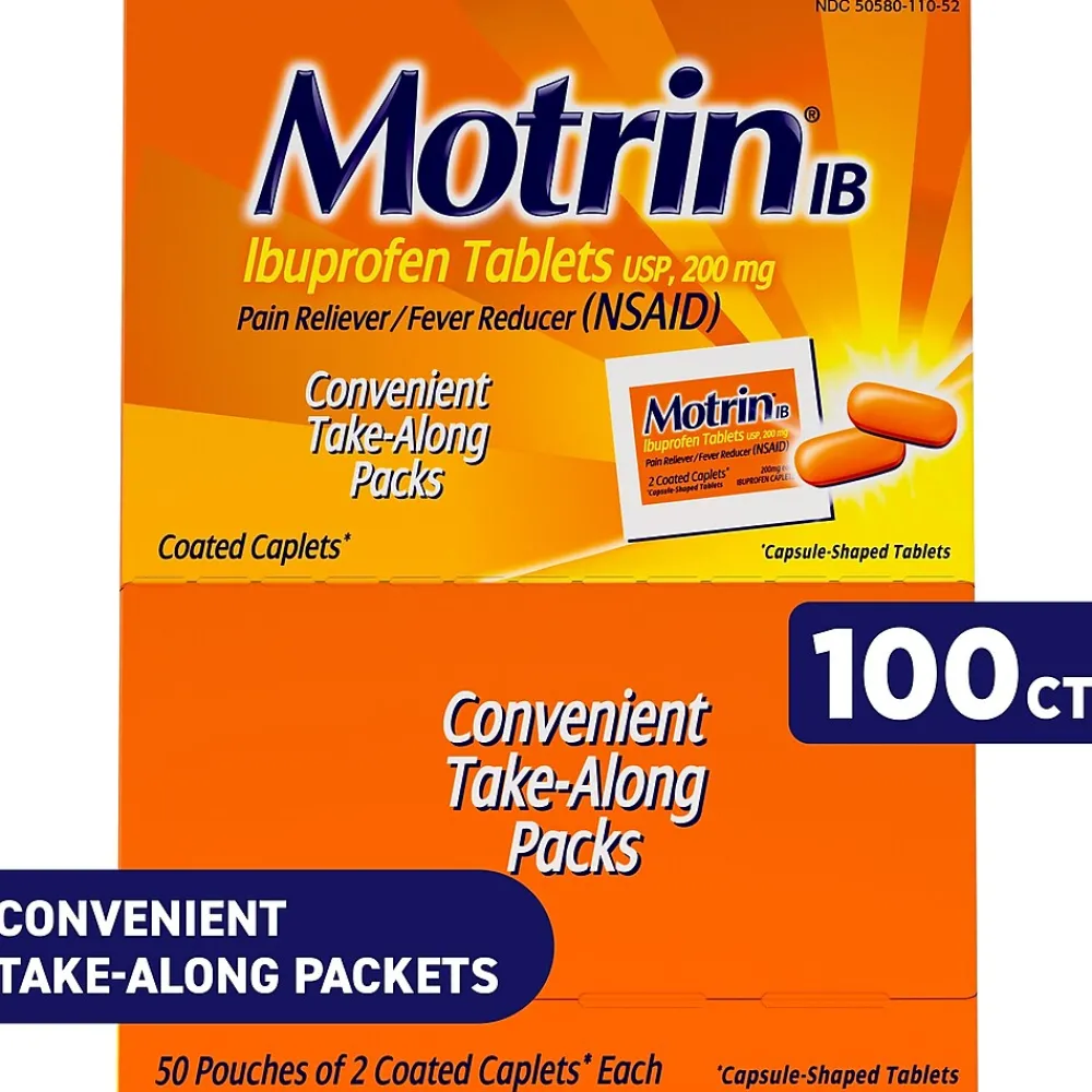 Motrin IB Ibuprofen Tablets, 200 mg, 2 Tablets/Packet, 50 Packets/Box (447419)