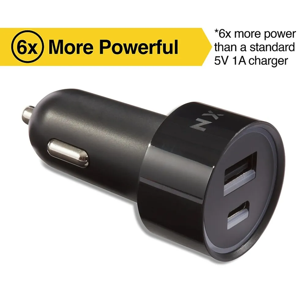 NXT Technologies ™ Universal 2-Port USB-C and USB-A Car Charger, Black (NX54336)