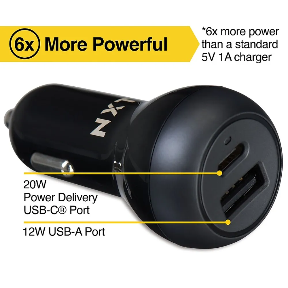 NXT Technologies ™ Universal USB-C/USB-A Car Charger, Black (NX60452)