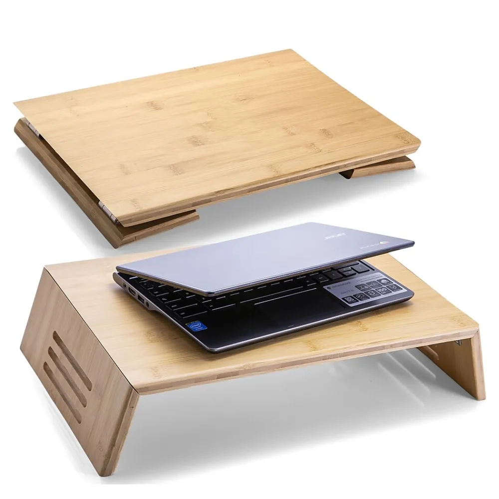 Officemate 17.5" x 12.4" Bamboo Laptop Risers, Natural Wood Grain (71008)