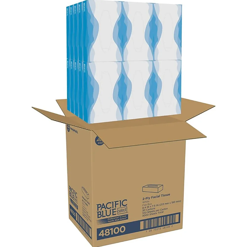 Pacific Blue Select Facial Tissue, 2-ply, 100 Tissues/Box, 30 Boxes/Carton (48100)