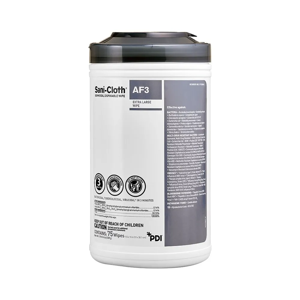 PDI Sani-Cloth AF3 Disinfecting Wipes, 75 Wipes/Canister, 6 Canisters/Carton (P72584CT)