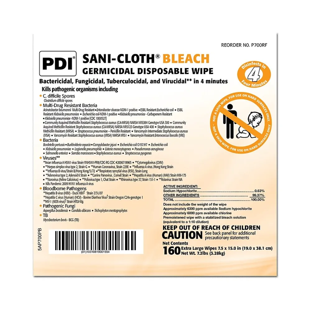 PDI Sani-Cloth Disinfecting Wipe Refill, 160/Refill, 2 Refills/Carton (P700RF)