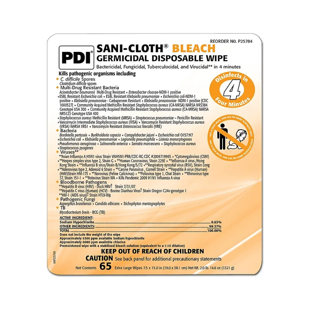 PDI Sani-Cloth Disinfecting Wipes, 65/Canister, 6 Canisters/Carton (P25784CT)