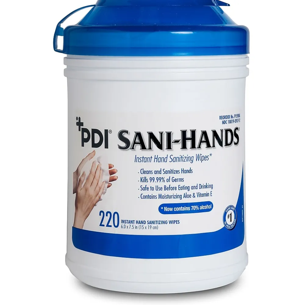 PDI Sani-Hands 70% Alcohol Hand Sanitizing Wipes, 220 Wipes/Canister, 6/Case (NPKP15984)