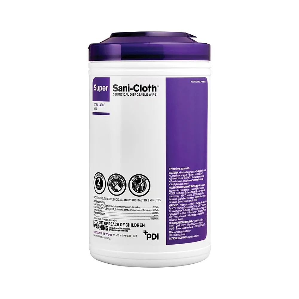 PDI Super Sani-Cloth Disinfecting Wipes, 75 Wipes/Canister, 6 Canisters/Carton (P86984CT)