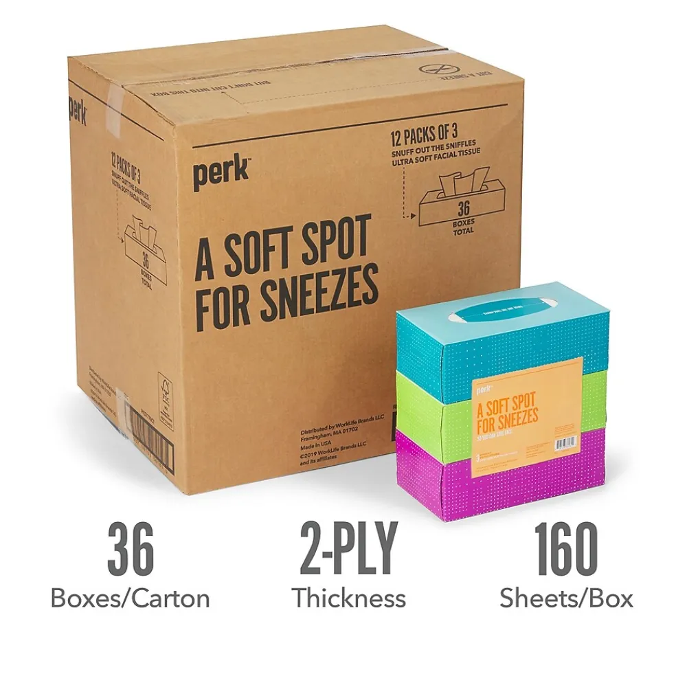 Perk ™ Ultra Soft Tissue, 2-Ply, 160 Sheets/Box, 3 Boxes/Pack, 12/Packs/Carton (PK57778)