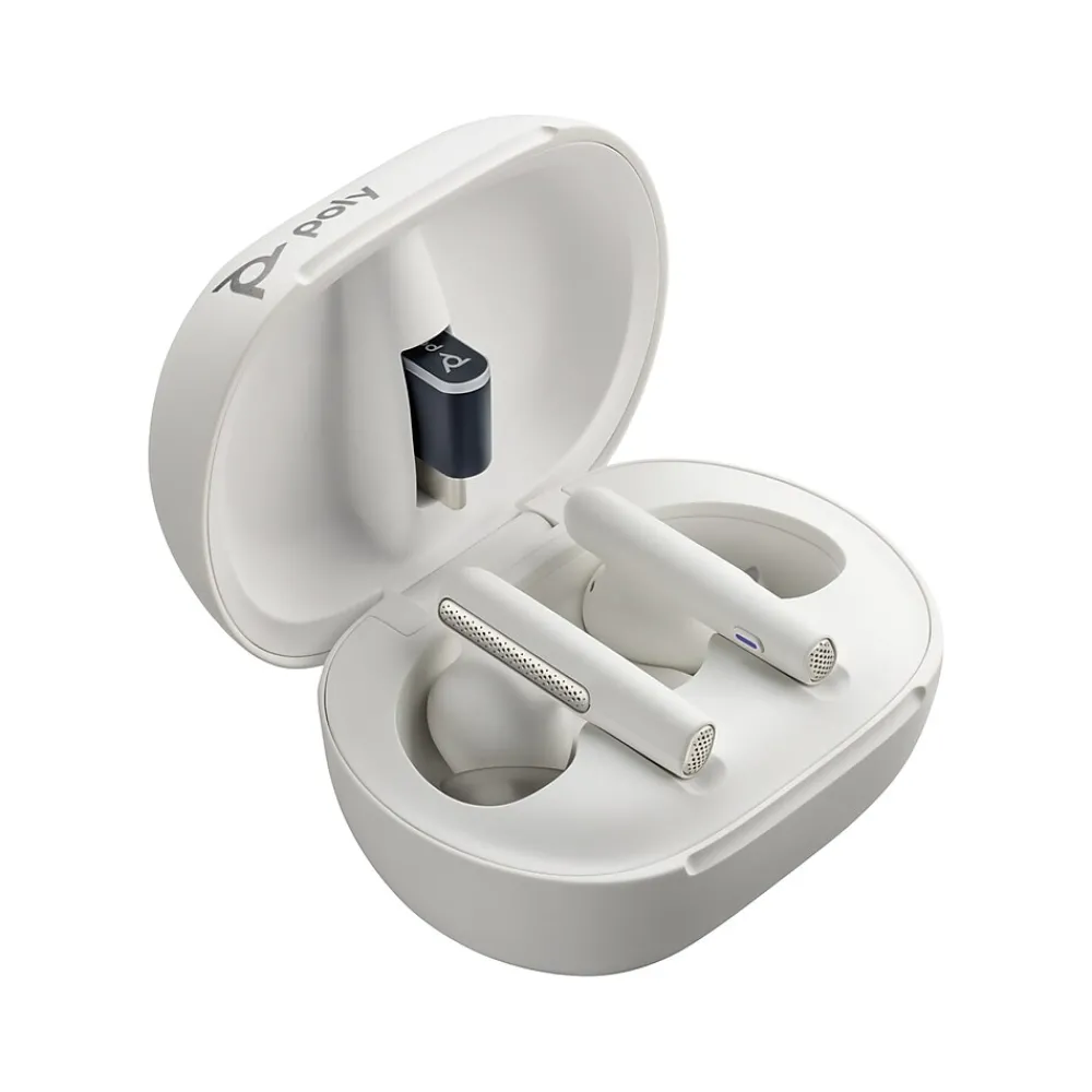 Poly Plantronics Voyager Free 60+ UC Wireless Noise Cancelling Bluetooth Earbuds, USB-A, UC Certified, White Sand (7Y8G5AA)