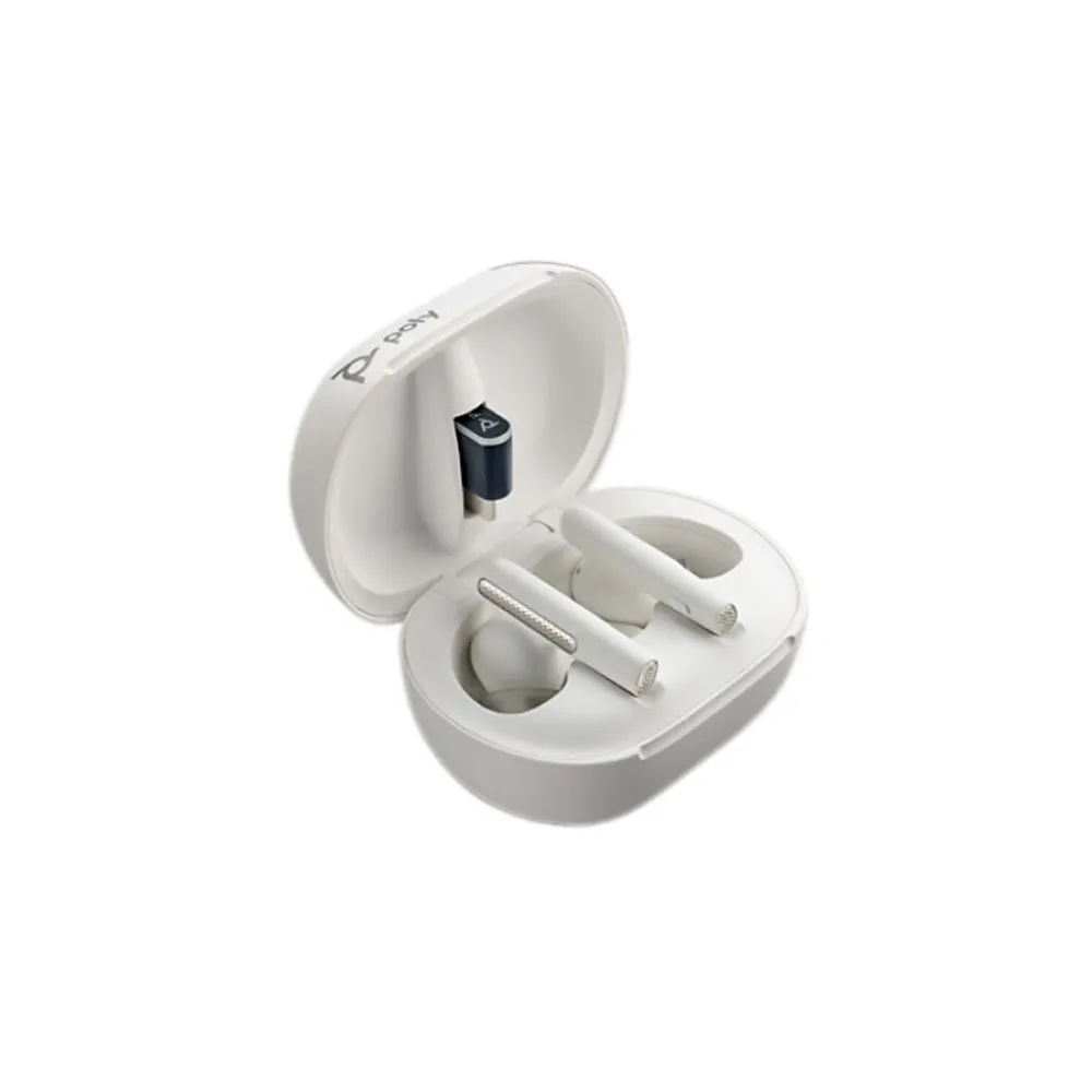 Poly Plantronics Voyager Free 60+ UC Wireless Noise Cancelling Bluetooth Earbuds, USB-C, UC Certified, White Sand (7Y8G6AA)
