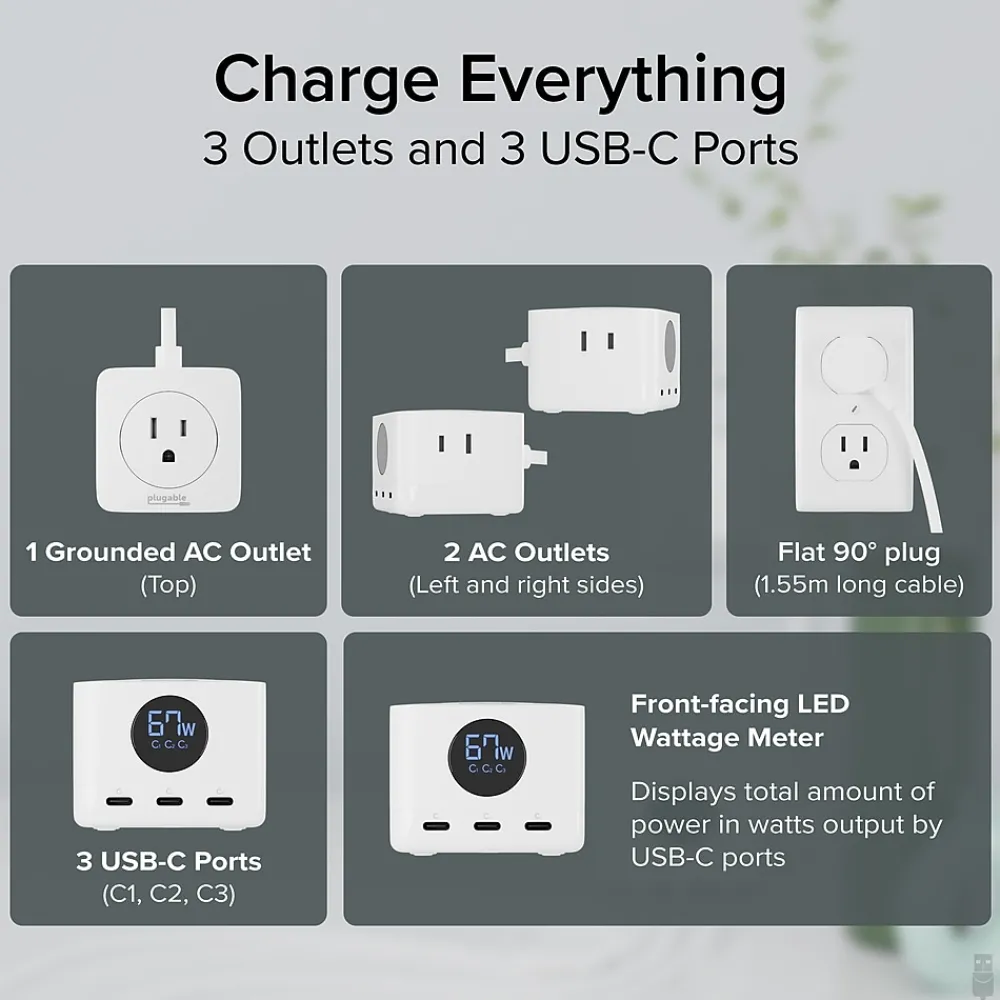 Plugable 67W USB-C Charging Station, White (PS3-METERC3)