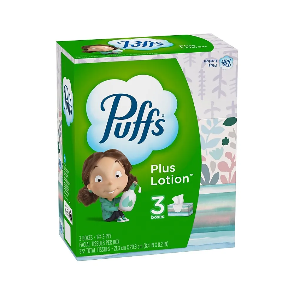 Puffs Plus Lotion Facial Tissue, 2-ply, 124 Tissues/Box, 3 Boxes/Pack (39363)