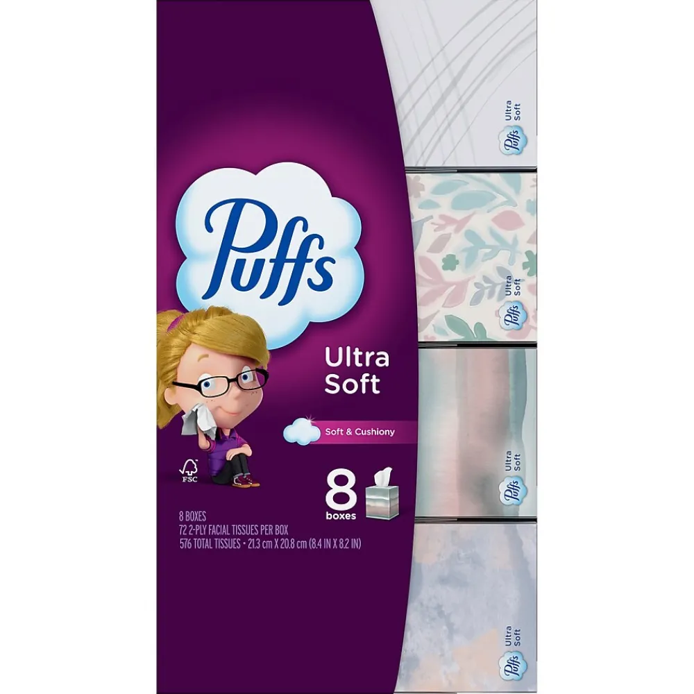 Puffs Ultra Soft Facial Tissue, 72 Tissues/Box, 8 Boxes/Pack (61971)