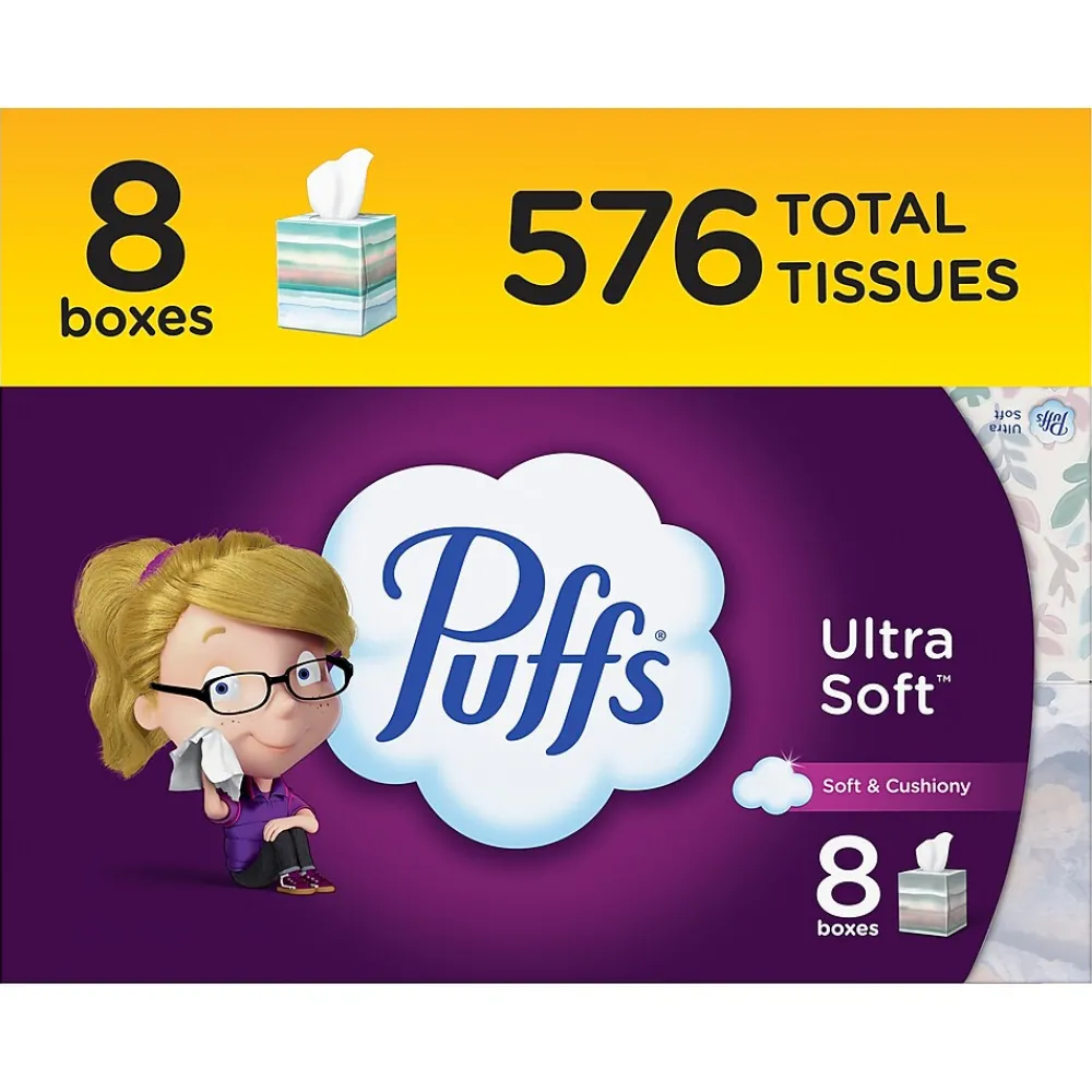 Puffs Ultra Soft Facial Tissue, 72 Tissues/Box, 8 Boxes/Pack (61971)