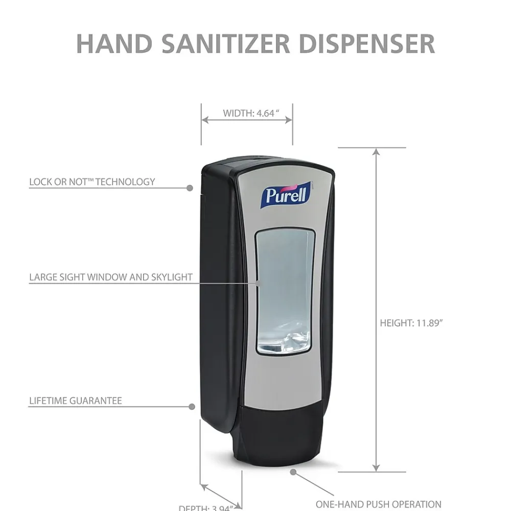 Purell ADX12 Wall Mounted Hand Sanitizer Dispenser, Black/Brushed Chrome (8828-06)