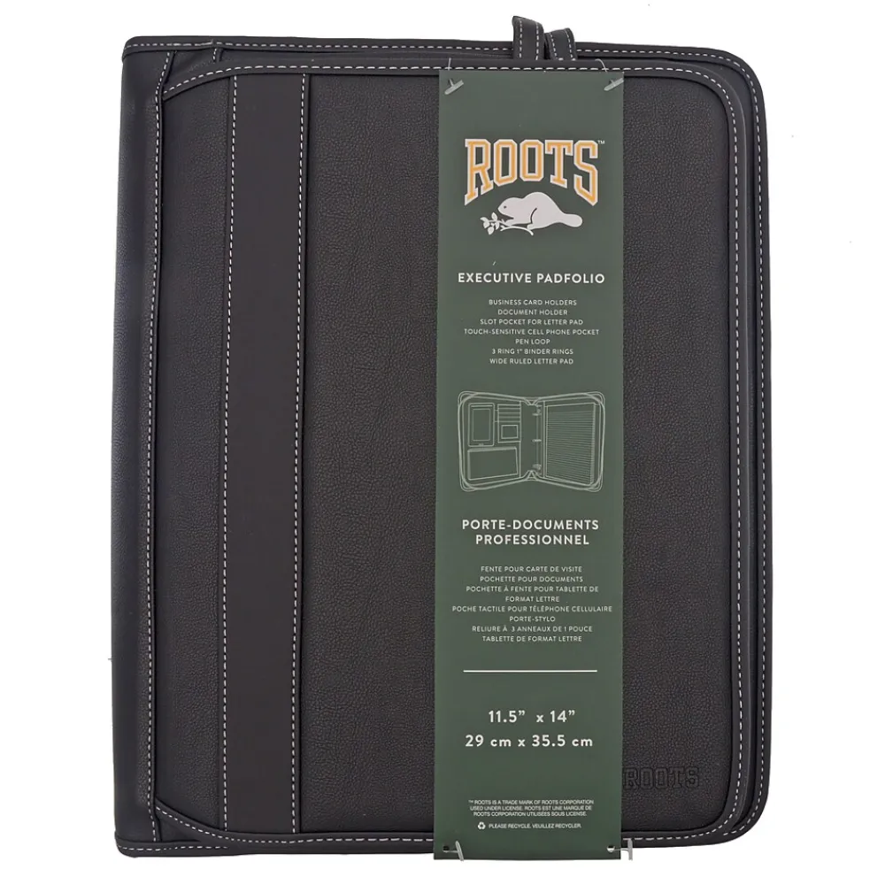 ROOTS 73 Executive Padfolio with Zipper Closure, Black (RQ7911)