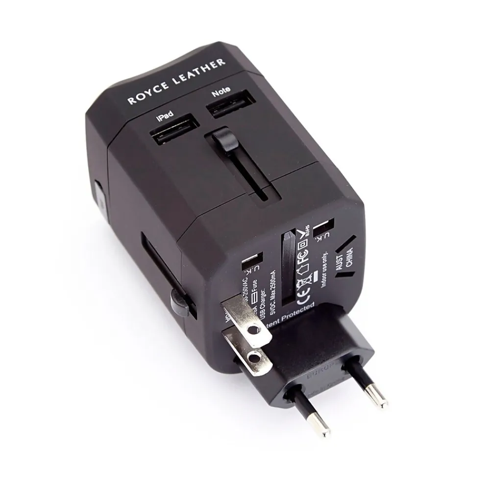 Royce Leather International Travel Power Adapter, Black (881-BL-PL)