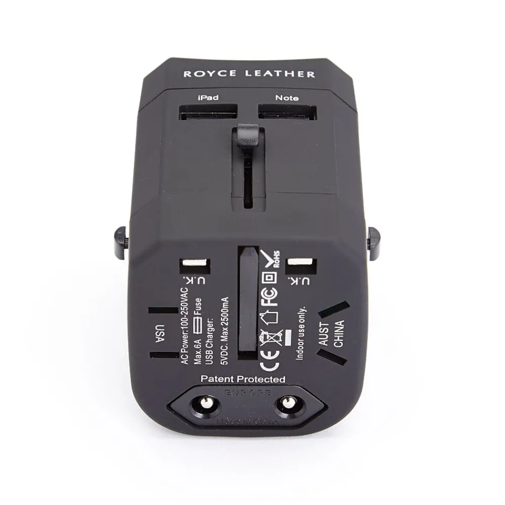 Royce Leather International Travel Power Adapter, Black (881-BL-PL)