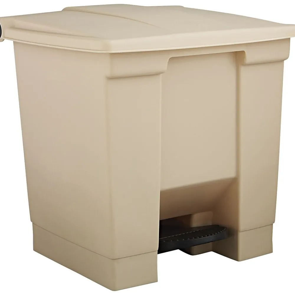 Rubbermaid Plastic Trash Can with Lid, Beige, 8 gal. (FG614300BEIG)