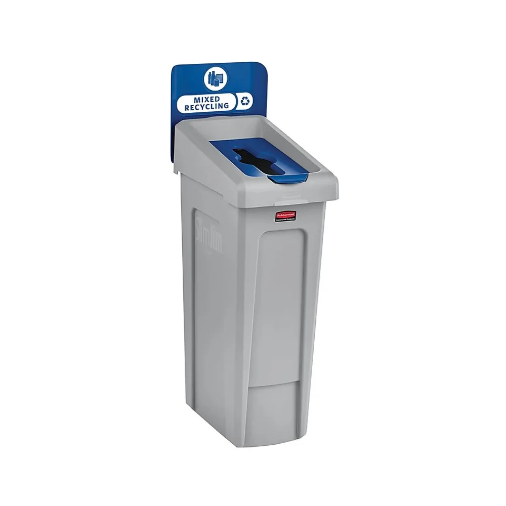 Rubbermaid Slim Jim Single-Stream Recycling Station, 23 Gallon, Gray/Blue (2185055)