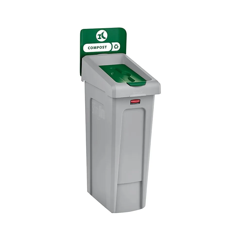 Rubbermaid Slim Jim Single-Stream Recycling Station, 23 Gallon, Gray/Green (2185051)