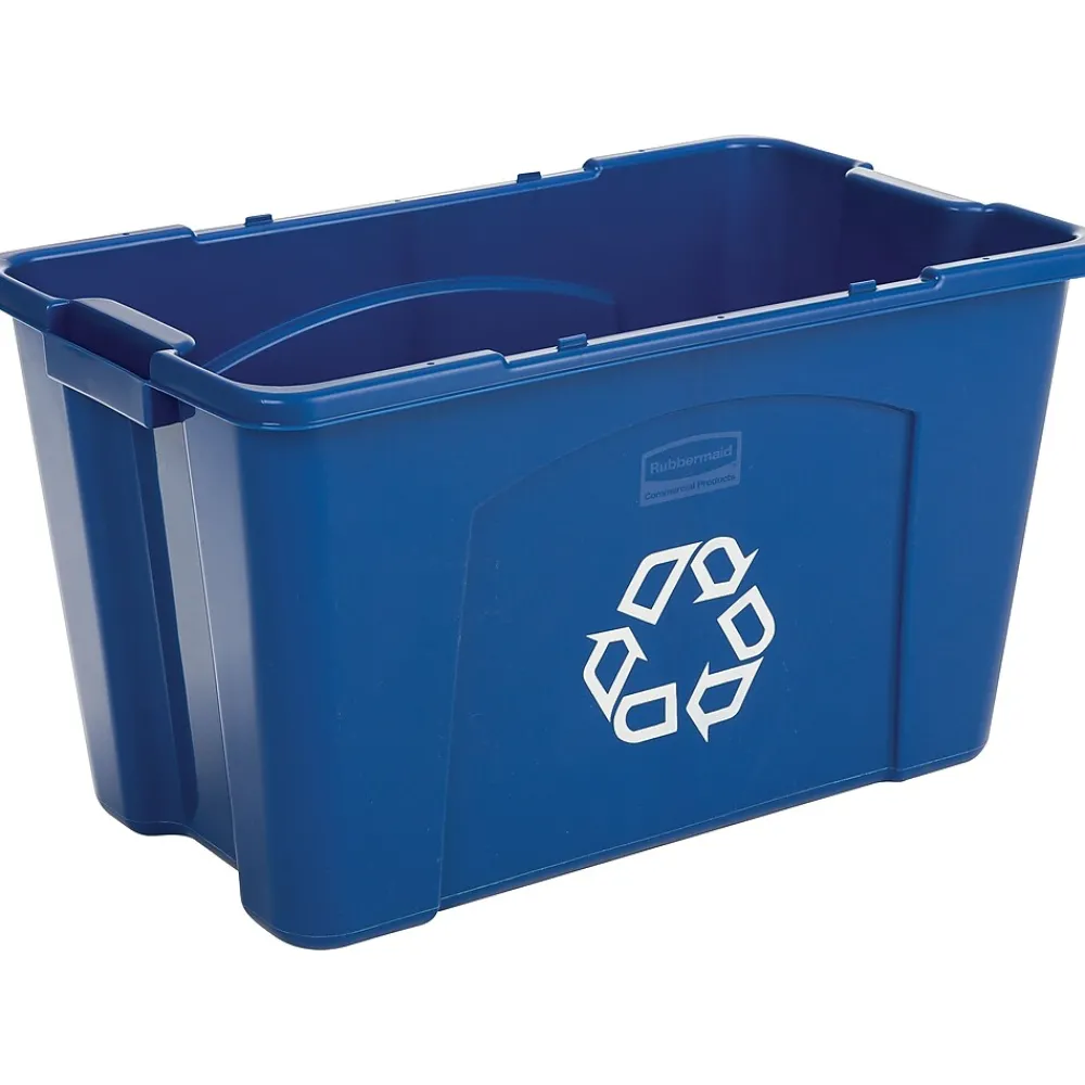 Rubbermaid Stacking Recycle Bin, Rectangular, Polyethylene, 18 Gallon, Blue