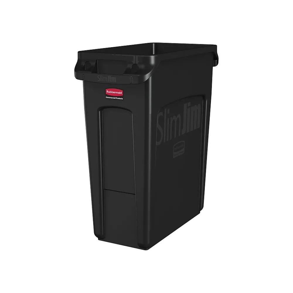 Rubbermaid Vented Slim Jim Resin Trash Can, 16 Gallon, Black (1955959)