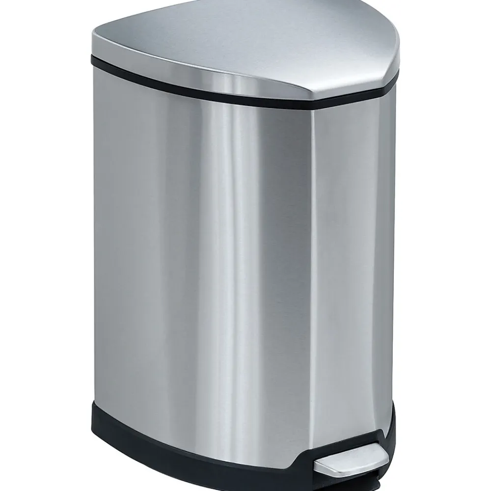 Safco Stainless Steel Step Trash Can, 4 Gallon, Black (9685SS)