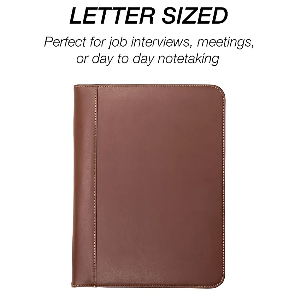 Samsill Contrast Stitch Leather Padfolio, Tan (SAM71716)