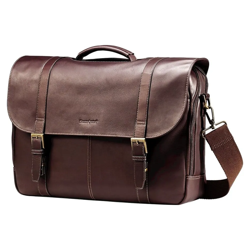 Samsonite Flapover Case Double Gusset Laptop Notebook, Brown Leather(45798-1139)