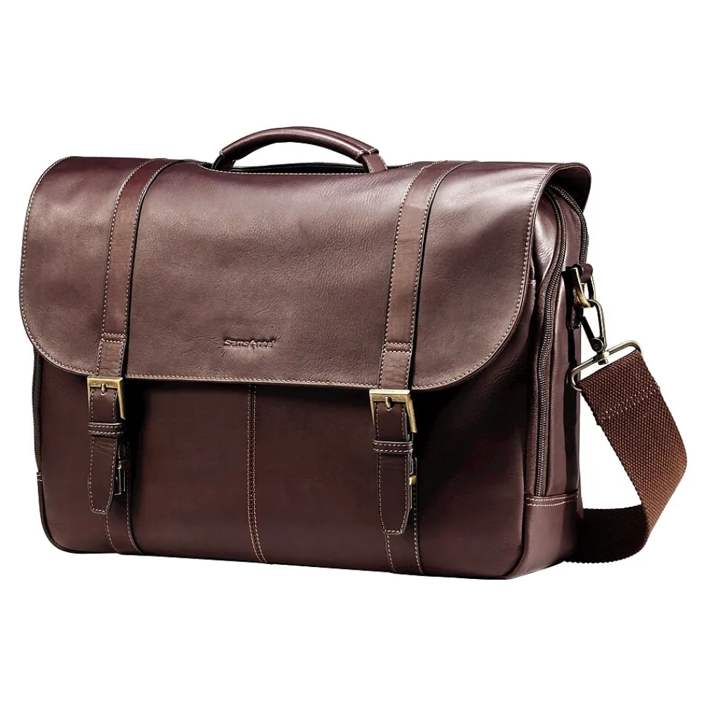 Samsonite Flapover Double Gusset Laptop Briefcase, Brown Leather (45798-1139)