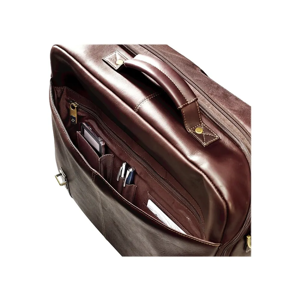 Samsonite Flapover Double Gusset Laptop Briefcase, Brown Leather (45798-1139)