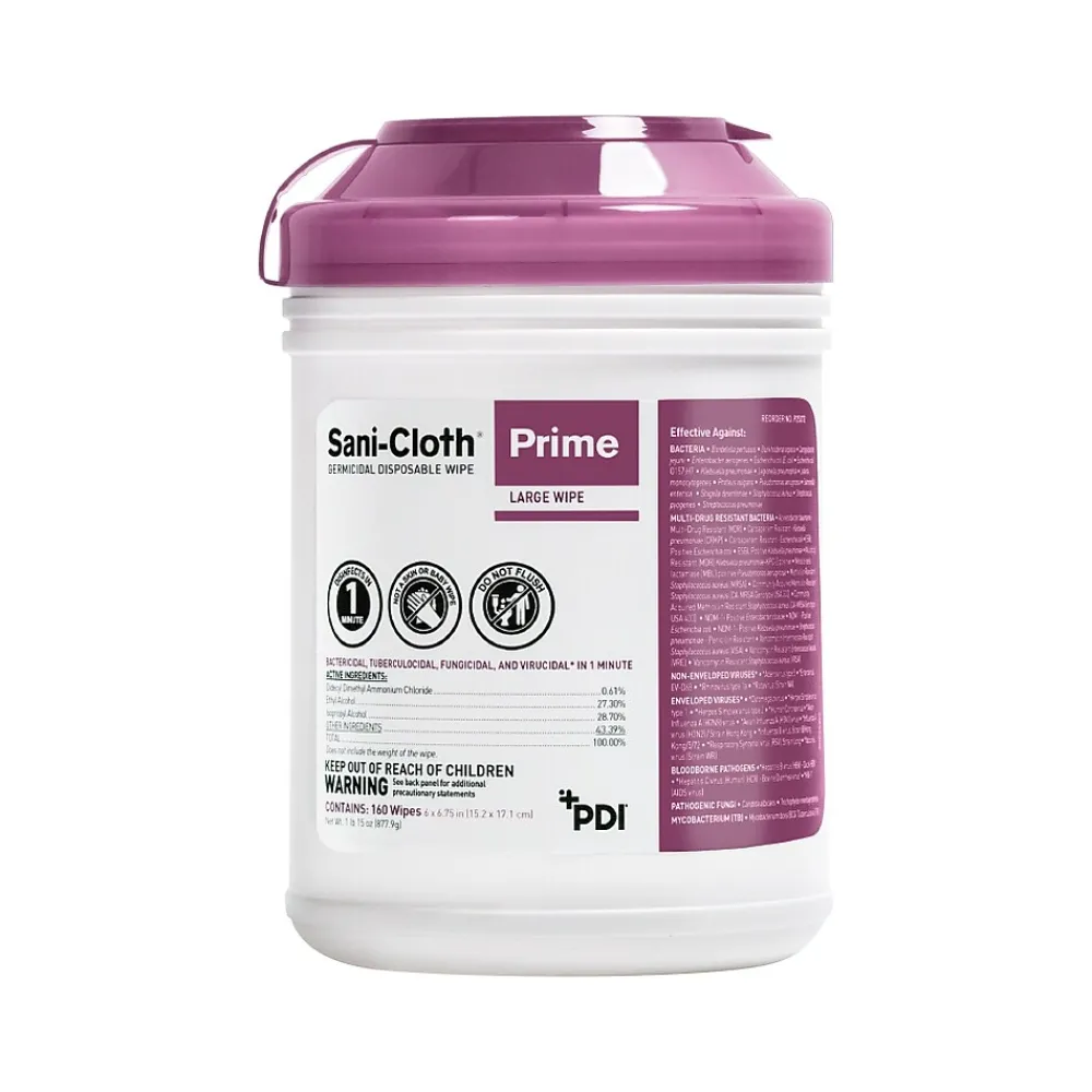 Sani-Cloth Prime Disinfecting Wipes, 160 Wipes/Canister, 12 Canisters/Carton (P25372)