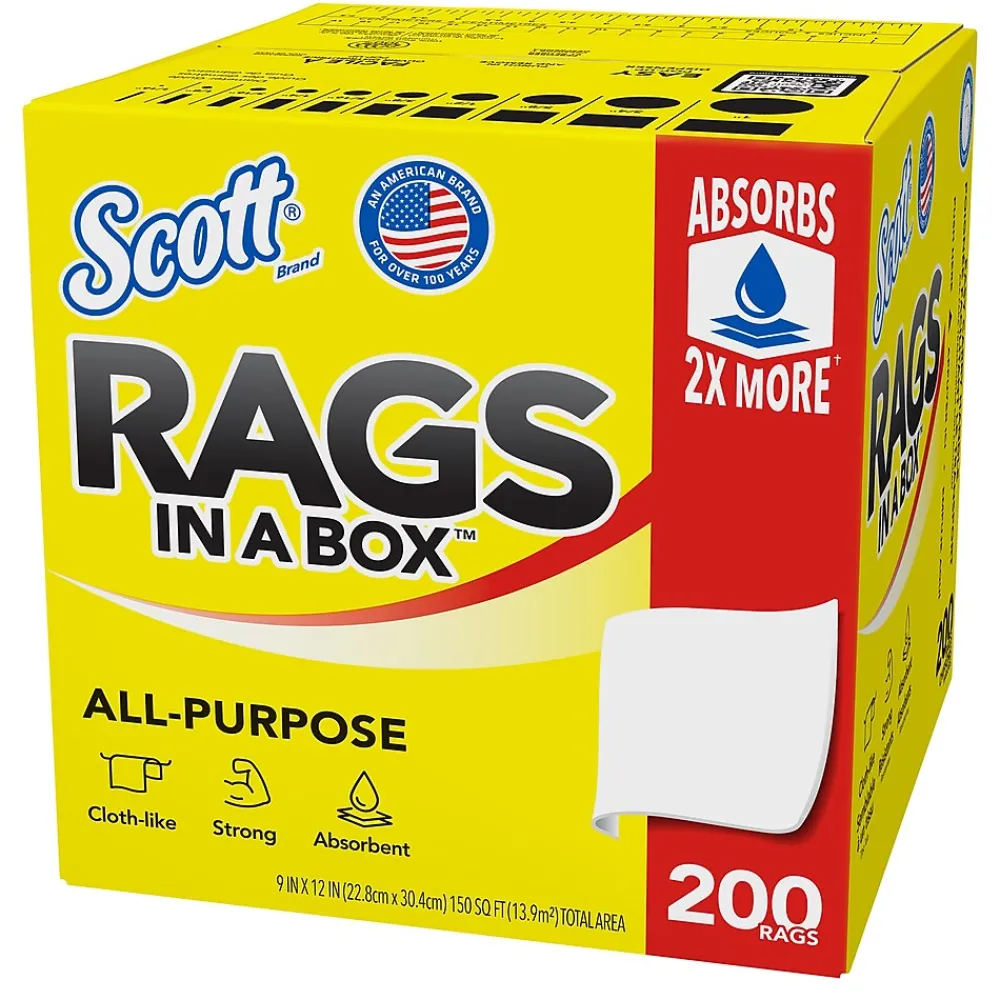 Scott Scot Rags in a Box, 9" x 12", White, 200 Sheets/Box, 8 Boxes/Carton (75260)