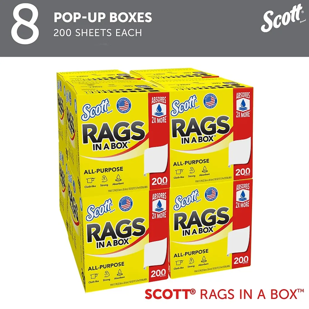 Scott Scot Rags in a Box, 9" x 12", White, 200 Sheets/Box, 8 Boxes/Carton (75260)