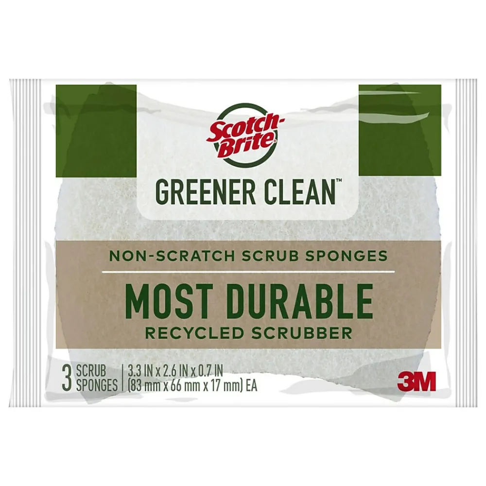 Scotch-Brite Greener Clean Scrub Sponge, Tan, 3/Pack (97033)