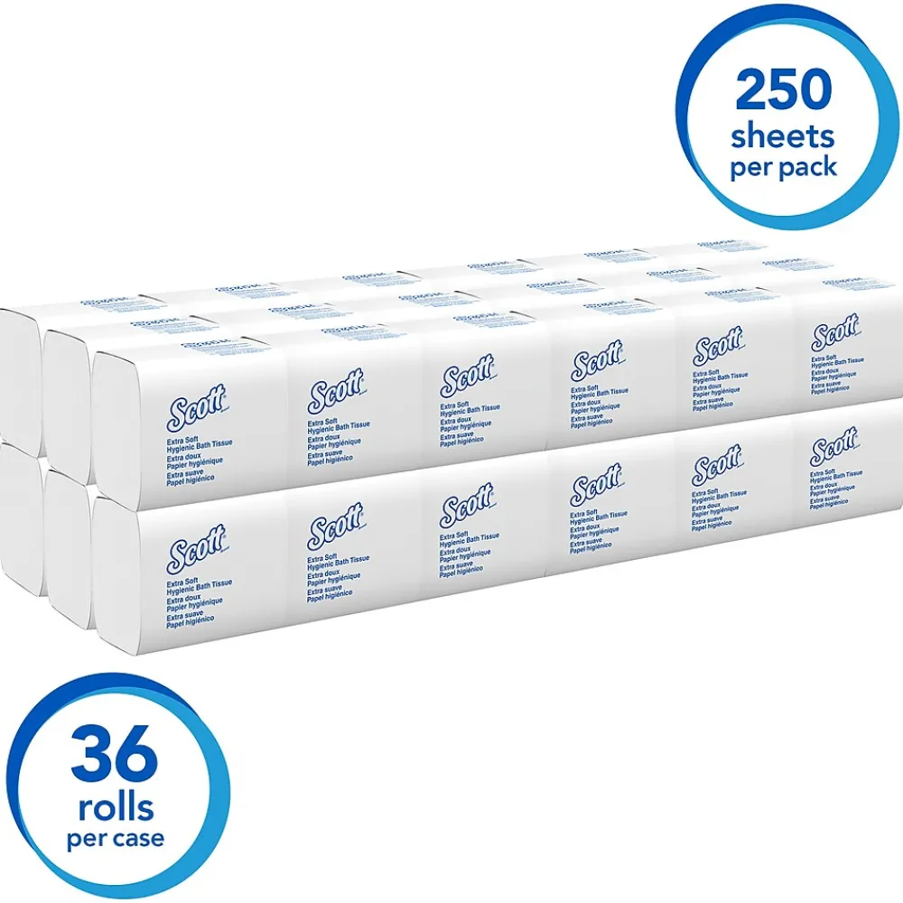 Scott Cotton Z-Fold Toilet Paper, 2-ply, White, 250 Sheets/Pack, 36 Packs/Carton (48280)