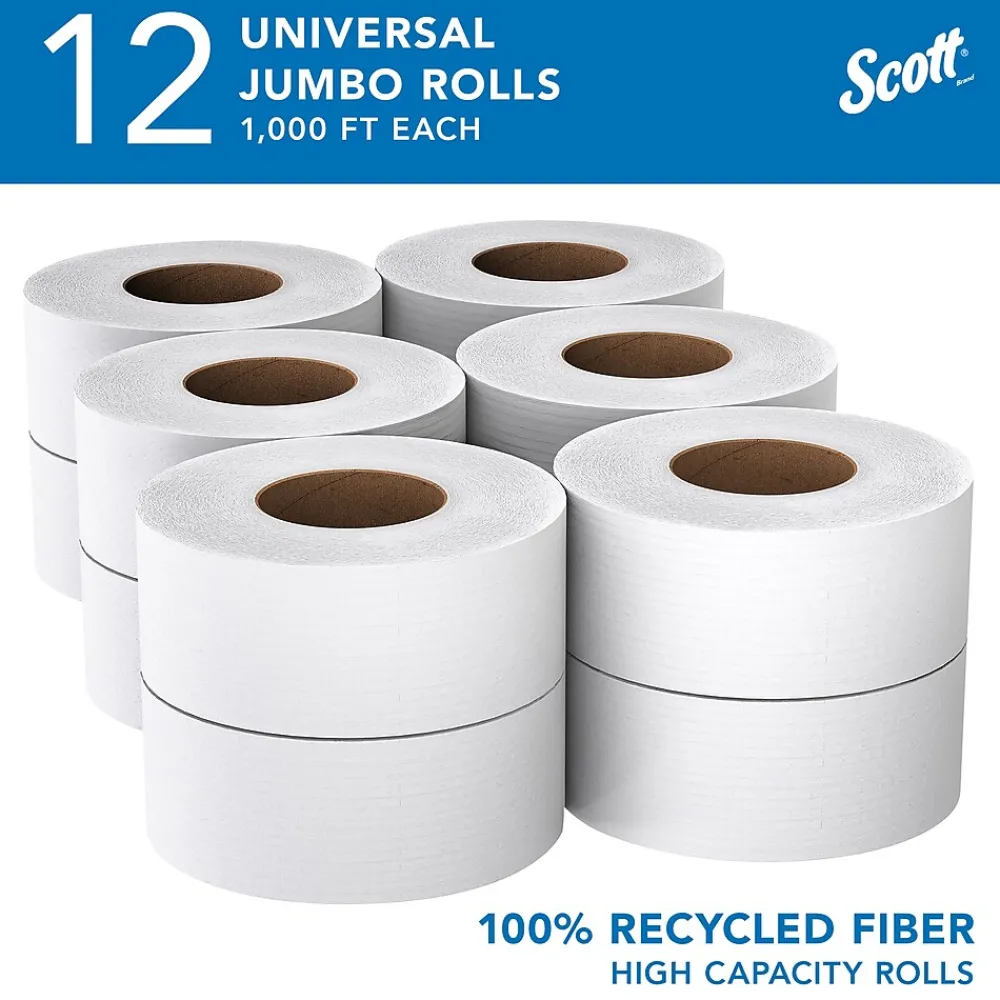 Scott Essential Recycled Jumbo Toilet Paper, 2-ply, White, 12 Rolls/Case (67805)