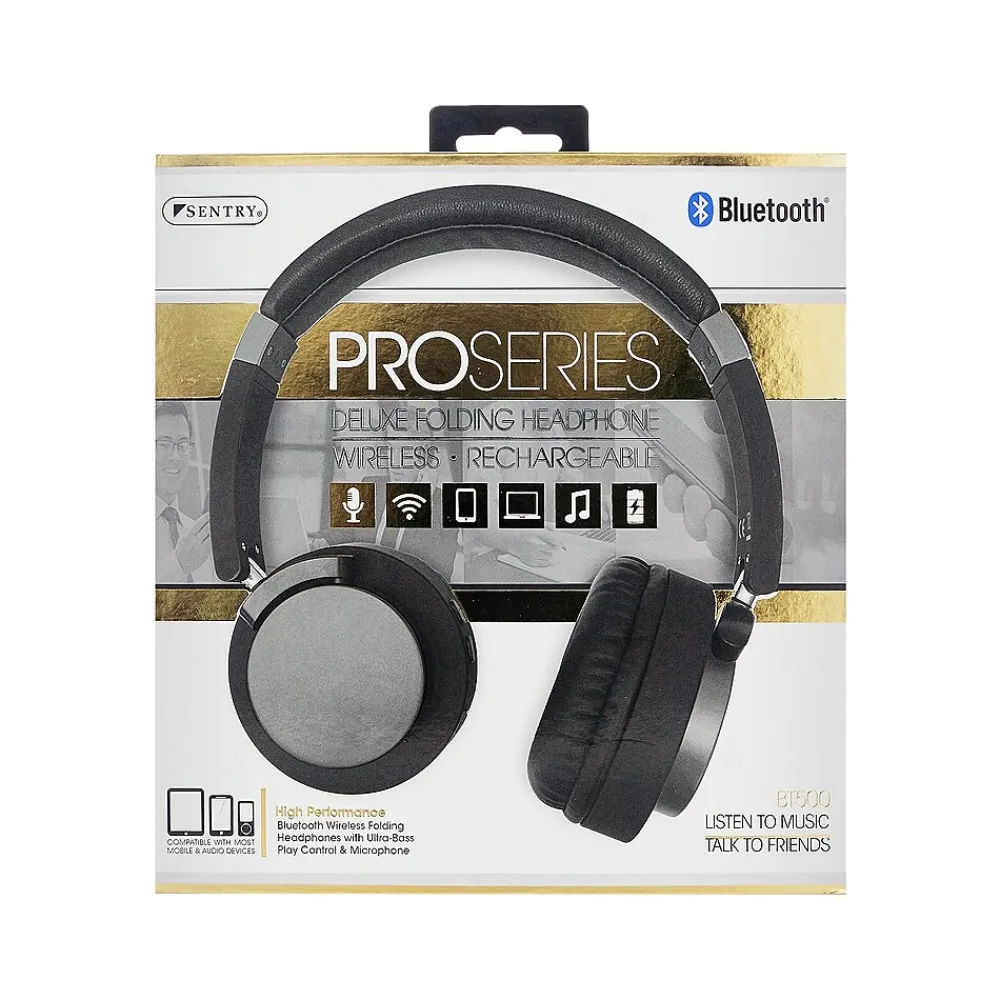 Sentry Pro Series Wireless Bluetooth Stereo Headphones, Black/Silver (BT500)