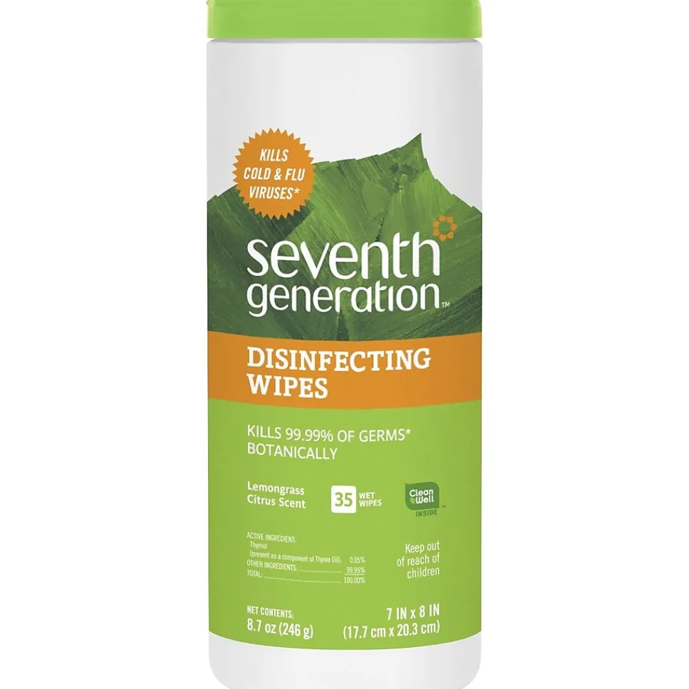 Seventh Generation Disinfecting Wipes, Lemon Scent, 35 Wipes/Container (22812)