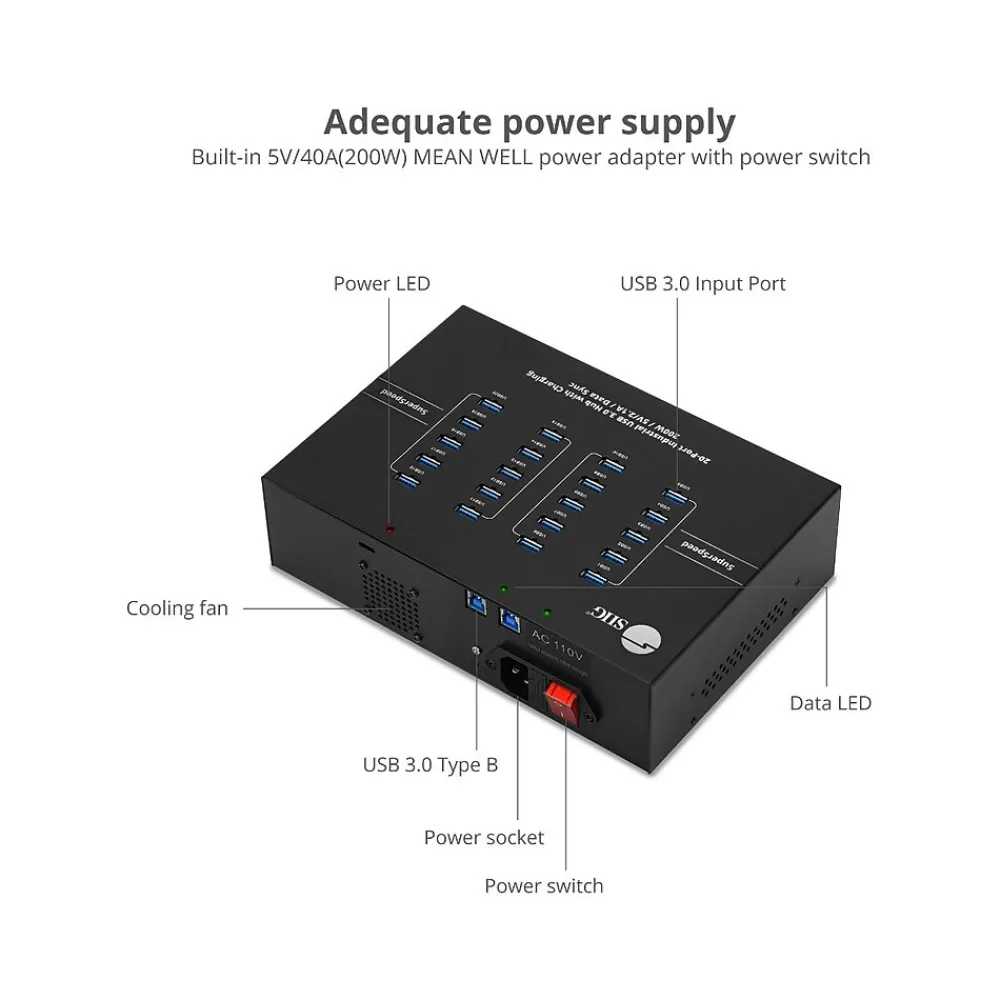 SIIG USB-A Charging Station, 200W, Black (ID-US0611-S1)