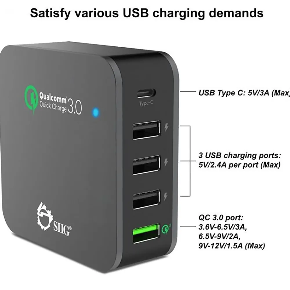 SIIG USB-A/USB-C Charging Kit for Smartphones, Black (AC-PW1714-S1)